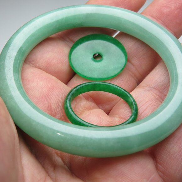 "Natural Jade bangle + FREE Jade Ring & Jade Donut 53mm" - Picture 2 of 3